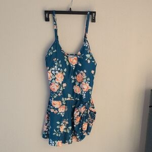 Blue Floral Tie-Waist Swimsuit